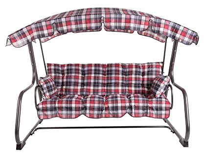 PATIO Hollywoodschaukel 3 Sitzer mit Liegefunktion Ravenna 170 cm mit Auflagen Seitenkissen Sonnendach kariert