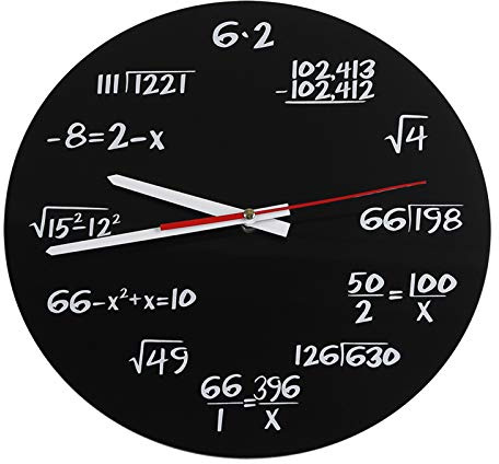 Mathematische Uhr, Runde Mathe Zifferblatt mit Formeln Glasuhr 30cm Rund Acryl Math Stil Dekorative Wanduhren Glasrund Lehre Wanduhr Wall Clock für Klassenzimmer Haus Büro Moderne Dekoration, Schwarz