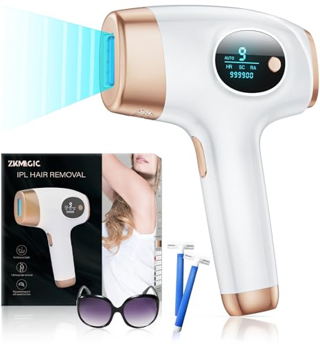 ZKMAGIC IPL Hair Removal Devices with 9 Energy Levels, 3 Functions for Long-Lasting Smooth Skin, 999,900 Light pulses Permanent Painless Hair Removal Device for Body, Legs, armpits