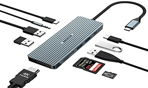 USB C Docking Station, 10 en 1 USB C Hub compatible with MacBook Pro/Air, Surface Pro/Go and Type C Devices (4K HDMI, 2 USB 3.0, 2 USB 2.0, USB C, PD 100W, audio, Lector de Tarjetas SD/TF)