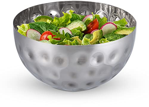 Relaxdays Set 3 Ensaladeras Metal Martillado Ø 20 cm, Frutero, Cuenco Cocina, Bol Ensalada, Palomitas, Acero Inoxidable, Plateado