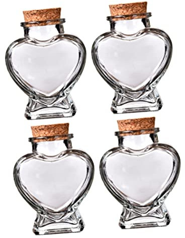 SHOWERORO 4stücke Transparente Herzform Glasflasche Driftflasche Aromatherapieflasche Dekorative Wunschflasche Parfümbehälter Kleine Gegenstände Aufbewahrung Für Schreibtischdekoration