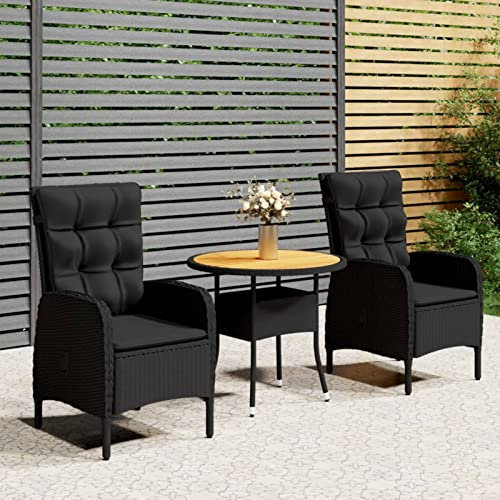 CIADAZ 3-TLG. Garten-Bistro-Set, Bierzeltgarnitur, Gartenbar, Biertisch Bierbänke, Garten Möbel, Gartenmöbel Set, Balkonmöbel, Poly Rattan Schwarz -at