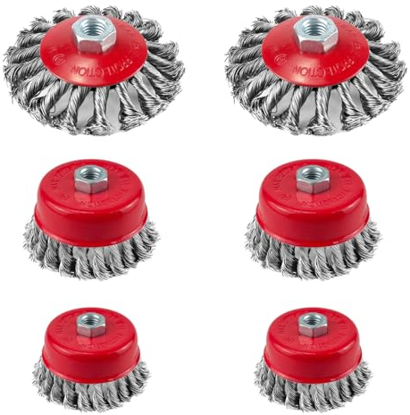 6 Stück Drahtbürste Winkelschleifer, Drahtbürste Bohrmaschine, Drahtbürste Flex Mit M14, Topfbürste Winkelschleifer Ø 75 mm Ø 100mm, Stahlbürste für Reinigungs-und Schleifarbeiten