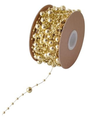 10 Meter Perlen Kette Girlande String Perlen Linie Kunststoff Künstliche Perlen Zierleisten für Weihnachtsbaum Dekoration Hochzeit Party Haarschmuck (Gold)