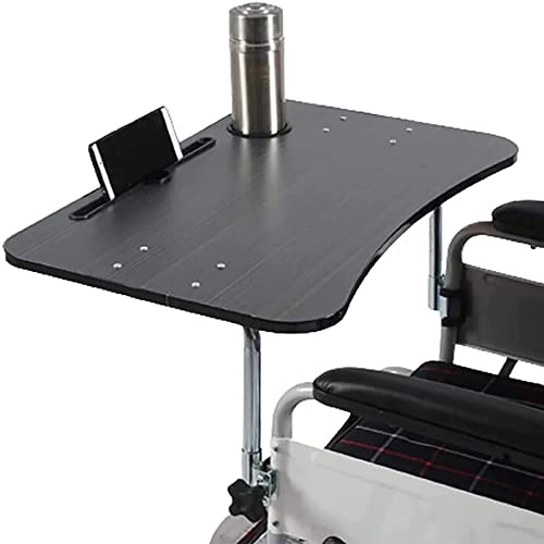 FUYAO Plateau pour fauteuil roulant, table de salle à manger en bois, plateau amovible en bois pour fauteuil roulant, accessoires pour fauteuil roulant avec support de téléphone portable, table