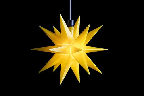 Sterntaler Dekostern | Weihnachtsstern | Kunststoff | 18-Zacker | Fernbedienung & Timer | Gelb | 12cm | Außen | LED | Batterie
