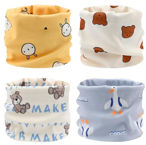 Fadcaer 4 Pieces Kids Snood Neck Warmer - Super Soft Breathable Scarf, Stretchy Washable O-Neck Design for Unisex Baby, Toddler to Teen (Set C) - Winter, Autumn, Spring