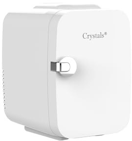 Crystals Mini Fridge, 4/10/15L Litre Table Top Small Fridge Cooler & Warmer for Car Bedrooms Desk Office, 12V DC - 220 AC, Mini Fridge for Bedrooms – Energy Efficient (White, 4 Liter)