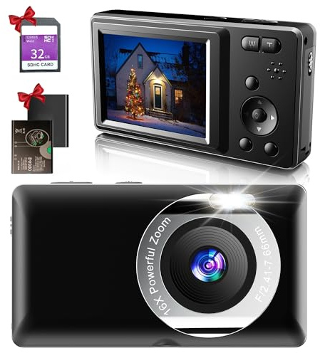 Digital Camera,Nolansend 2.7K/50MP Autofocus Vlogging Camera with 32G Memory Card 16X Digital Zoom,Powerful Cameras for Photography with 2 Batteries for Teens,Kids,Beginners