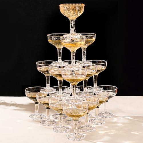 ZOMUIA 50 Pack Acrylic Plastic Champagne Coupe Glasses Tower for Party Wedding Martini Cocktail Glasses Reusable Cups for Wedding Birthday Party Anniversary, 5oz