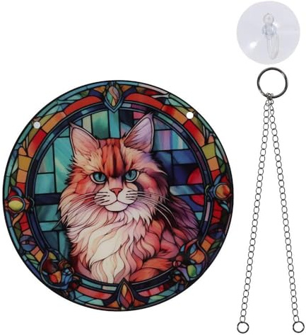 hobbyme Fenster-Sonnenfänger mit Katzenmotiv, Acryl, Geschenk für Katzenliebhaber, Naturliebhaber, Buntglas-Fensterbehang, 15 x 15 cm