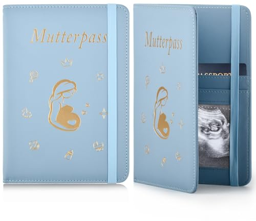 Mutterpasshülle aus Filz,Deutscher Mutterpass,Ultraschallbildern und Mütter Impfpass Hülle mit 8 Fächer,Mutterpass Schutzhülle für Ultraschallbild, Versichertenkarte Tagebuch (Blau)