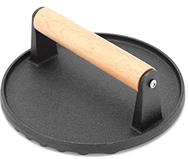 Trintion 7-Inch Round Cast Iron Grill Press for Kitchen - Heavy Duty Burger Weight Press with Nonstick Surface and Wooden Handle for Bacon Burgers Steak