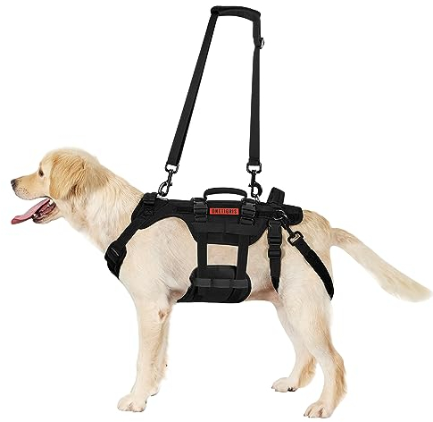 OneTigris Hundegeschirr, Invictus Hunde Tragehilfe für Mittelgroße Große, Einstellbar Gehhilfe für Hunde mit 3 Griffen für behinderte, verletzte oder ältere Schwarz XL