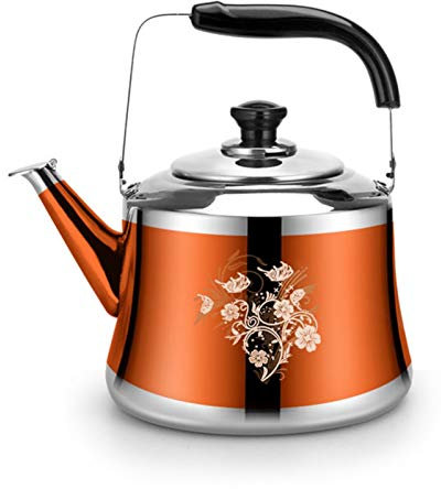 Bouilloire à thé cuisinière sifflante 5,5 L apparence élégante bouilloire sifflet en acier inoxydable poignée de chaleur ergonomique adaptée à la cuisinière à gaz à induction(Orange)