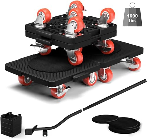 Auauraintt Sollevatore Mobili Pesanti,5 rotelle per mobili e 1 leva di carico,Carico Fino a 300kg,Ruote mobili per mobili pesanti Set di strumenti per spostare mobili per divano,frigorifero,lavatrice