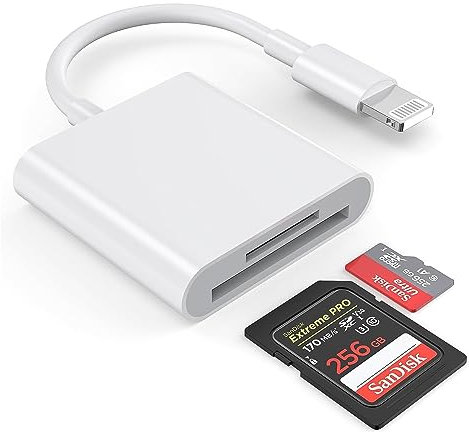 [Certifié Apple MFi] Lecteur de Carte Lightning vers SD pour iPhone, lecteurs de Carte mémoire à Double Emplacement pour Carte SD/TF, Adaptateur de Lecteur de Carte SD pour iPhone 14 13 12 11 XS XR X