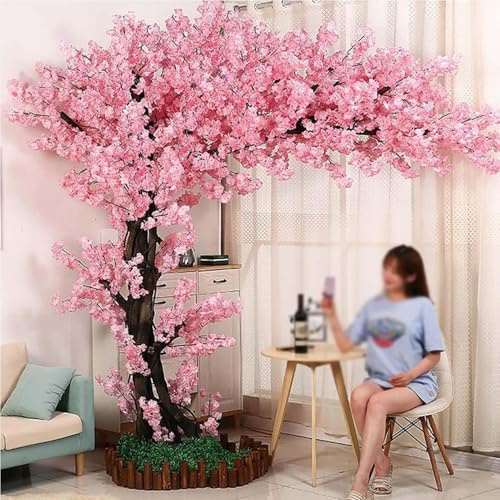 Albero di ciliegio artificiale, albero di sakura, ciliegio piangente, piante finte di fiori di ciliegio finti, alberi artificiali con steli di vero legno e replica di foglie realistiche,1.8x1.8m