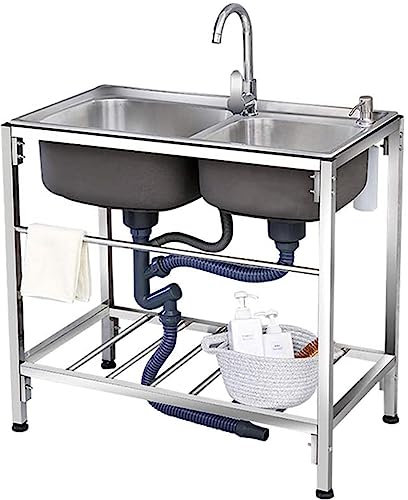 Lavello da garage Lavello da garage a 2 scomparti Lavello da cucina in acciaio inox a doppia vasca Lavello da garage Lavello da fattoria Argento Lavello per postazione di lavoro Lavandini