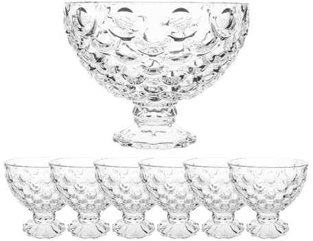 Reldor 7-Piece Footed Glass Bowl Set, Elegant Crystal Look Dessert Bowls for Trifle, Sundae Glasses for Fruit Salads, and Ice Cream, Dishwasher Safe, Decorative Trifle Bowl Dessert Serving
