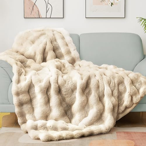 Latepis Morbida coperta di lusso in finta pelliccia, spessa e calda coperta per divano, coperta soffice per divano e camera da letto, regalo da donna, 127 x 152,4 cm, color cammello tie-dye, 860 g/m²