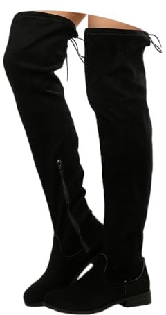 Onsoyours Damen Langschaftstiefel Stiefel mit Blockabsatz Stretch Kniehohe Stiefel Herbst Winter Boots Overknee Stiefel Bequeme Stiefel Winterstiefel A Schwarz 43 EU