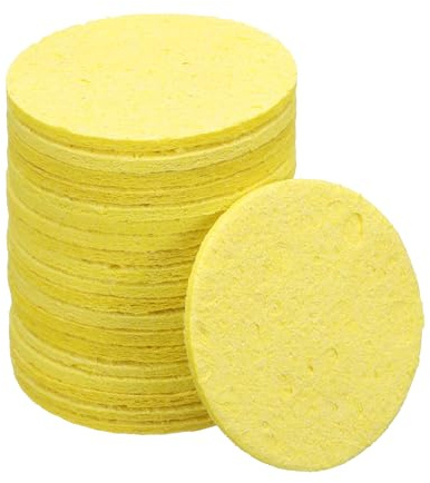 sourcing map Soldering Sponge 1.97 x 1.97 Round Sponge Replacement Welding Soldering Iron Tip Cleaning Pads Soldering Iron Special High Temperature Sponge Yellow 20pcs