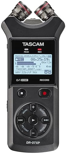 Tascam DR-07XP - 2-Channel 32-Bit Float Portable Handheld Recorder With Adjustable Microphones and USB-C Audio Interface