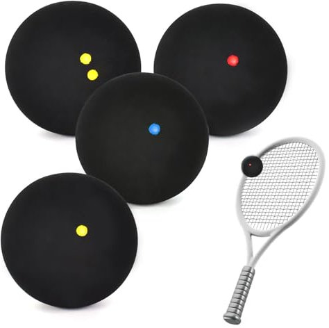 ZITUZY 4 Stücke Squashbälle, Verschiedene Geschwindigkeiten Squashbälle, Doppelgelb Punkte, Einzelne Gelbe Punkte, Einzelne Rote Punkte, Einzelne Blaue Punkte, für Anfänger, Wettkämpfe und Training