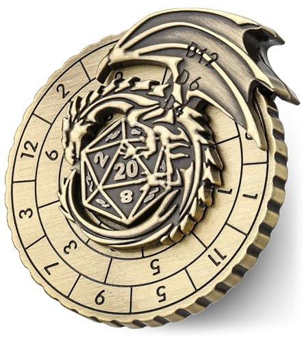 DND Radwürfel Spinner, Fingerspitzen Gyro, 7-in-1 Fliegender Drache Metall D&D Würfel, Roulette Würfel Spinner für DND Würfelset, D&D Geschenke mit Geschenkbox, Rollenspiel Brettspiel Zubehör, Bronze