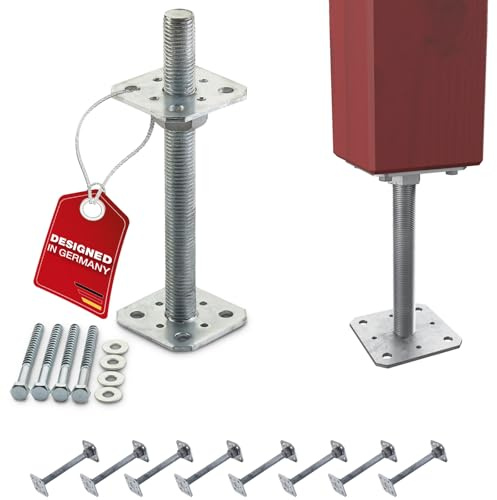 SOTECH 8er Set Pfostenträger 80 x 80 x 250 mm Gewinde M24 | Stahl feuerverzinkt Pfostenfuß höhenverstellbar Pfostenhalter zum aufschrauben Witterungsbeständig