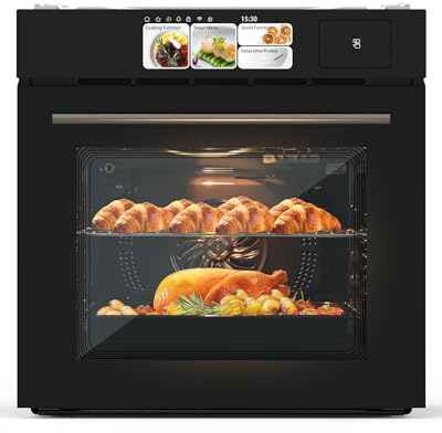 Wall Ovens 24 Inch Electric, Built-In Wall Oven 2.5 Cu.Ft Single Wall Oven with Air Fry, Steam & Grill, 8 Cooking Modes, 108 Recipes, 3D Heating Convection Wall Oven, TFT Display, 3000W