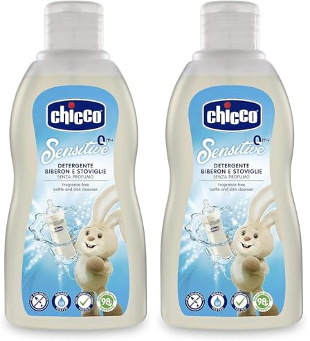 Chicco Detergente per Biberon, Ciucci e Stoviglie, senza Coloranti e Fragranze, con Ingredienti di Origine Naturale, 300 ml (Confezione da 2)