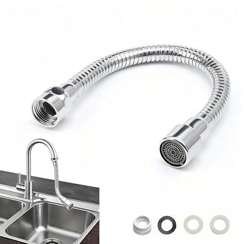 PHMING 30 cm Wasserhahnverlängerung, Edelstahl-Verlängerung Wasserhahn, 360° Verstellbarer Wasserhahn Verlängerung Küche mit Innen-/Aussengewinde-Adapter und Dichtungen, Geeignet für Wasserhähne