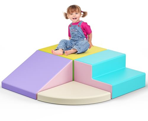 Juego de 4 bloques de escalada de espuma suave, mejora de seguridad para bloques de escalada para bebés, material de poliuretano antideslizante, fácil de limpiar, juguetes para escalada para niños