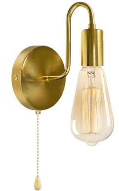JZCDR Gold Wandlampe mit Schalter Innen E27, Ohne Glühbirne | Metall Wandleuchte mit Zugschalter Vintage Lampe mit Schalter Wand für Flur Wohnzimmer Schlafzimmer