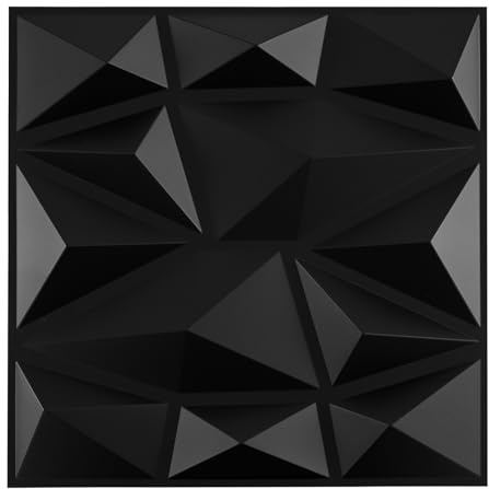 COSTWAY Lot de 50 Panneaux Muraux 3D en PVC (Noir) | Décoration Murale Intérieure Résistant au Feu avec Accent Diamant pour Découpe Créative, Panneaux Carrés 30 x 30 cm, 4,5 ㎡