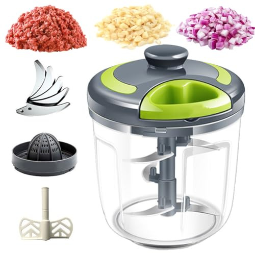 Zwiebelschneider Manuell, 900ml Zwiebel Zerkleinerer mit Seilzug, Gemüseschneider Manuell, Vegetable Onion Chopper Manual Multizerkleinerer, Multischneider, Blitzhacker Knoblauchhacker Universalhacker