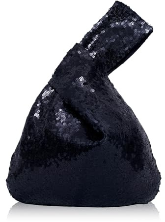 3E Home Borsa da sera con paillettes da donna,Borsa da polso scintillante scintillante,Borsa a pochette da festa con paillettes glitterate, Nero , Small