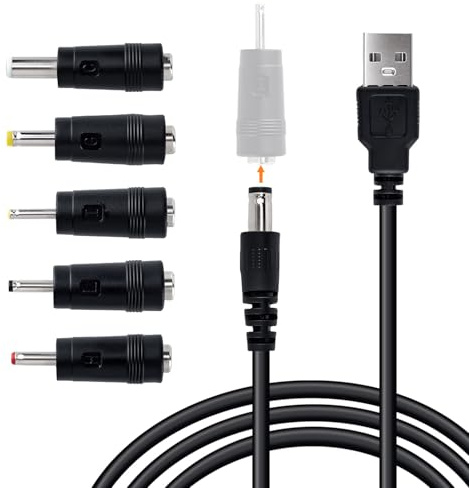 Mcbazel USB auf DC Stromkabel, 5-in-1 DC Netzteil Adapter Kabel, 5V Universal Ladekabel mit Steckern (5.5x2.5/4.0x1.7/3.5x1.35/3.0x1.0/2.5x0.7mm) für 3D-Drucker, Router, HUB, Kamera - 1M