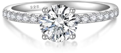 YL 1 Karat Moissanite Ring Verlobungsring 925er Sterlingsilber Rundschliff Moissanit Farbe D VVS1 Schmuck Geschenke für Damen(Größe 53)