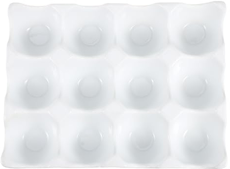 BESPORTBLE Porta Uova 12 Scomparti Design a Scanalature in Ceramica Bianco Resistente alla Compressione e Antiscivolo per Frigorifero e Picnic