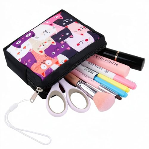 PRESSINART Pochette Menstruelle Chat Sac à Serviettes Hygiéniques 5.12 x 5.12 x 1.57 Pouces Imprimé Chats Mignons Étanche Organisateur de Voyage Portable pour Femmes Cadeau Premier Cycle Usage