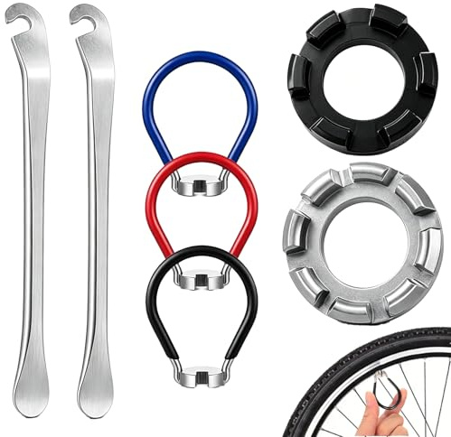 HRMGJH 7-Teiliges Set SpeichenschlüSsel Fahrrad,3 SpeichenschlüSsel,2 SpeichenkappenschlüSsel (10–15 Gauge) Und 2 Reifenheber.Speichenspanner Set,Fahrrad SpeichenschlüSsel,Nippelspanner