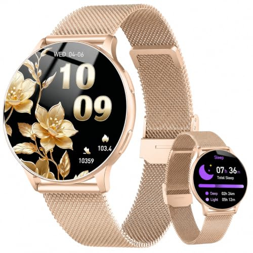 Jugeman Montre Connectée Femme, 1.33 Smartwatch avec Appel Bluetooth, Doré