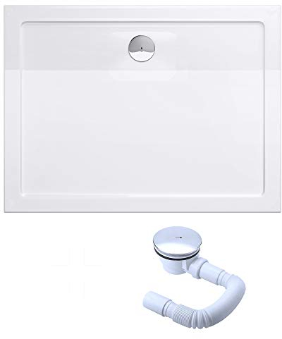 doporro Piatto Doccia 80x110 cm Rettangolare in Acrilico Rinforzato Bianco Lucido, Altezza 4 cm Ultrasottile, con Piletta di Scarico Cromata Inclusa （AL01) - Faro2