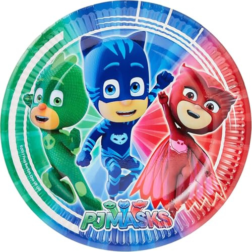 Procos 88630 - Teller PJ Masks, 8 Stück, Durchmesser 23 cm, Einwegteller, Kindergeburtstag, Partygeschirr