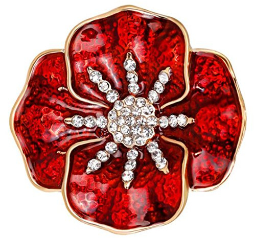 FENGJI Vintage Poppy Red Rhinestones Flower Brooches for Women Rememberance Jewellery Badge Brooch pinss