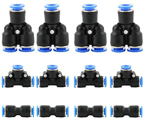 CESFONJER 12 Pack Plastic Push to Connect Fittings Tube Connect 1/4 inch Straight od Push Fit Fittings Tube Fittings Push Lock (6mm: Y+T+I Type Combo)